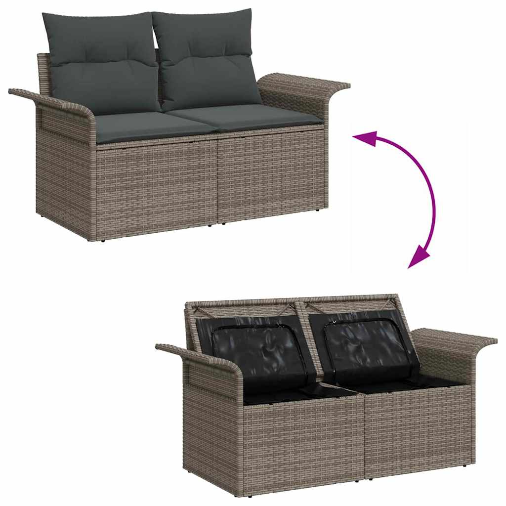 Kerti Kanapé Szett tárolóval 7 pcs Szürke Poli rattan