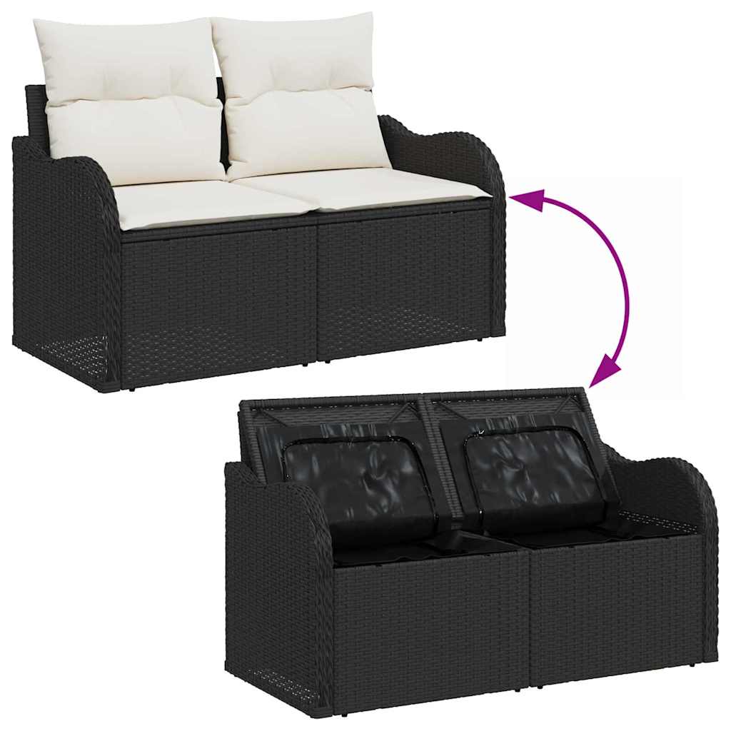 Kerti Kanapé Szett tárolóval 6 pcs Fekete Poli rattan