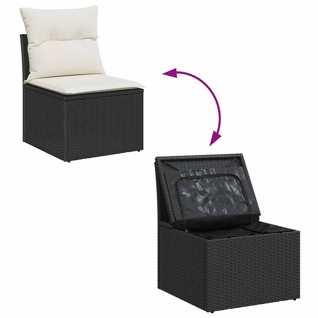 Kerti Kanapé Szett tárolóval 8 pcs Fekete Poli rattan