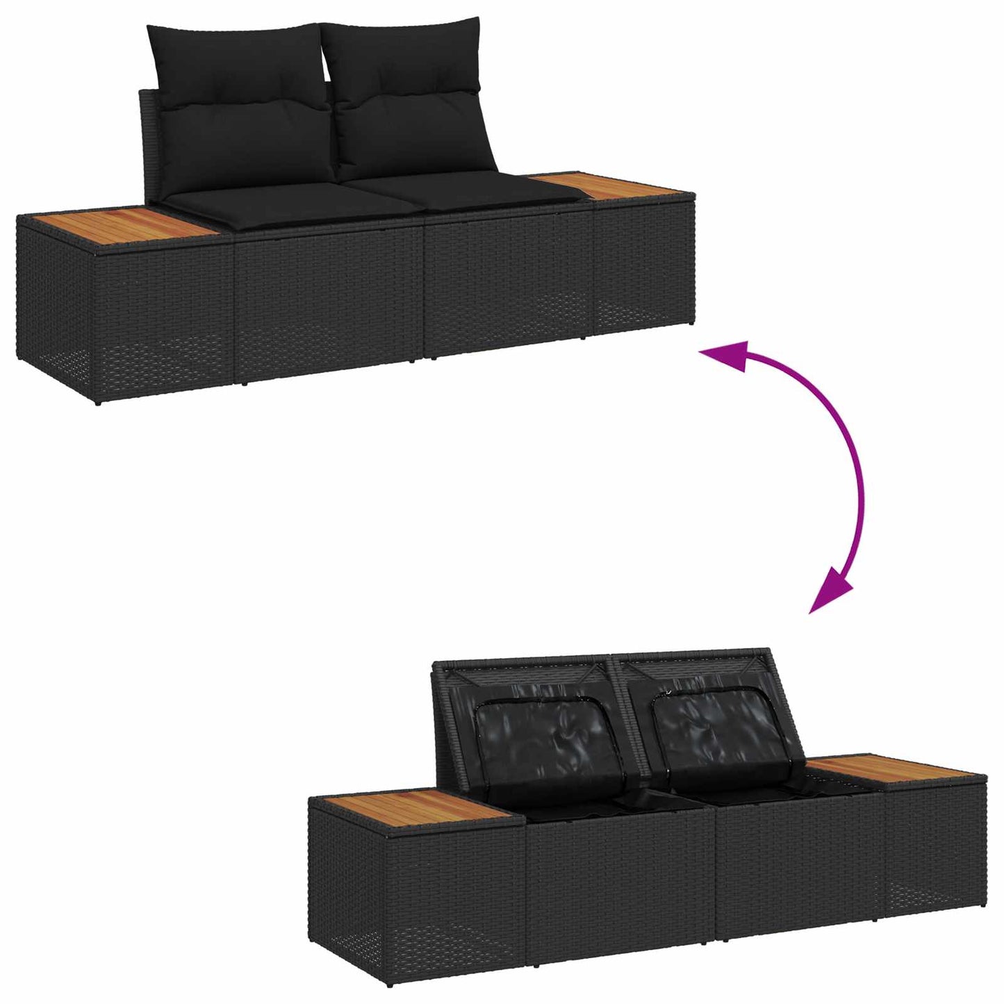 Kerti Kanapé Szett tárolóval 9 pcs Fekete Poli rattan