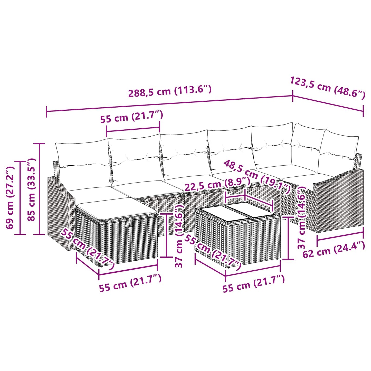 Kanapé Szett párnával tárolóval 8 pcs polirattan