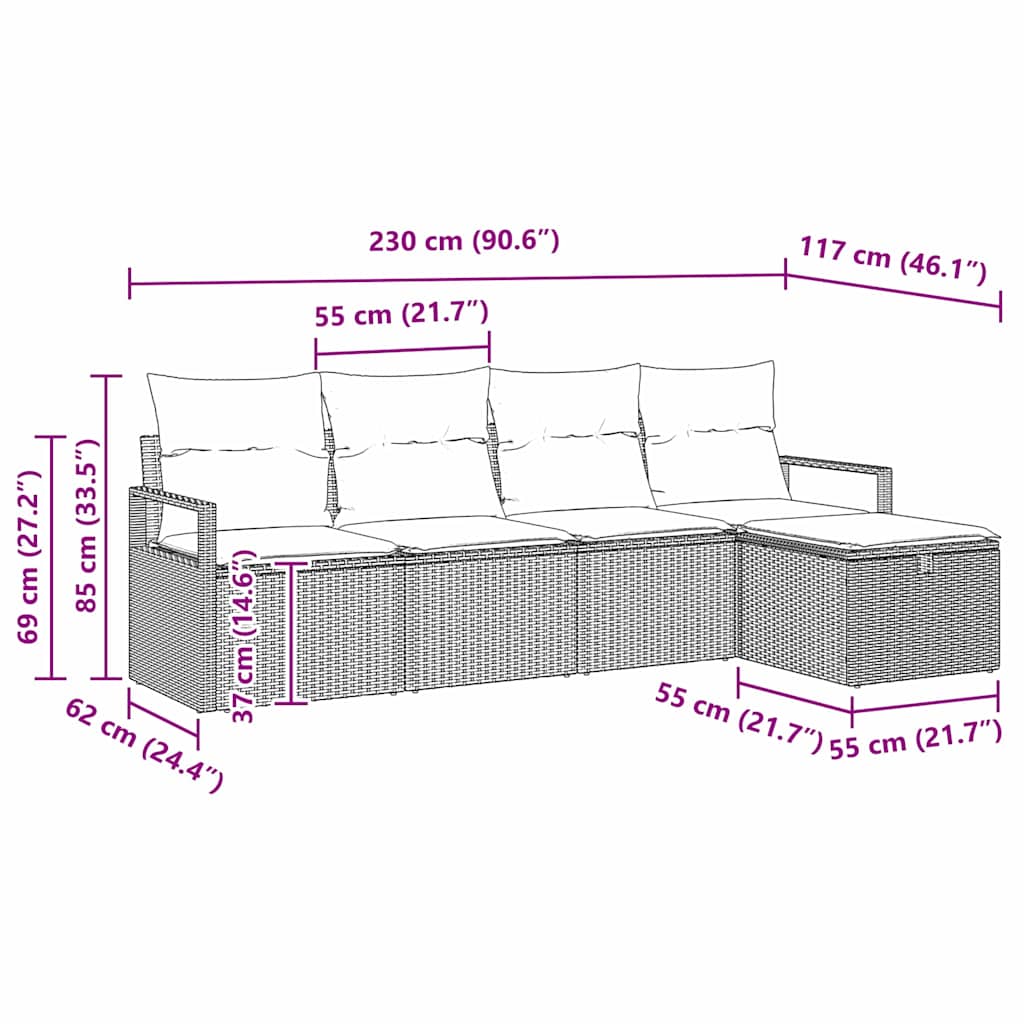 Kerti Kanapé Szett 5 db Szürke polirattan