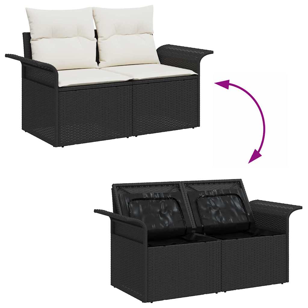 Kerti Kanapé Szett párnával tárolóval 9 pcs Fekete Poli rattan