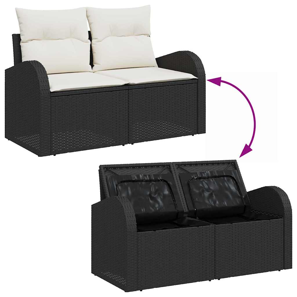 Kerti Kanapé Szett párnával tárolóval 8 pcs Fekete Poli rattan