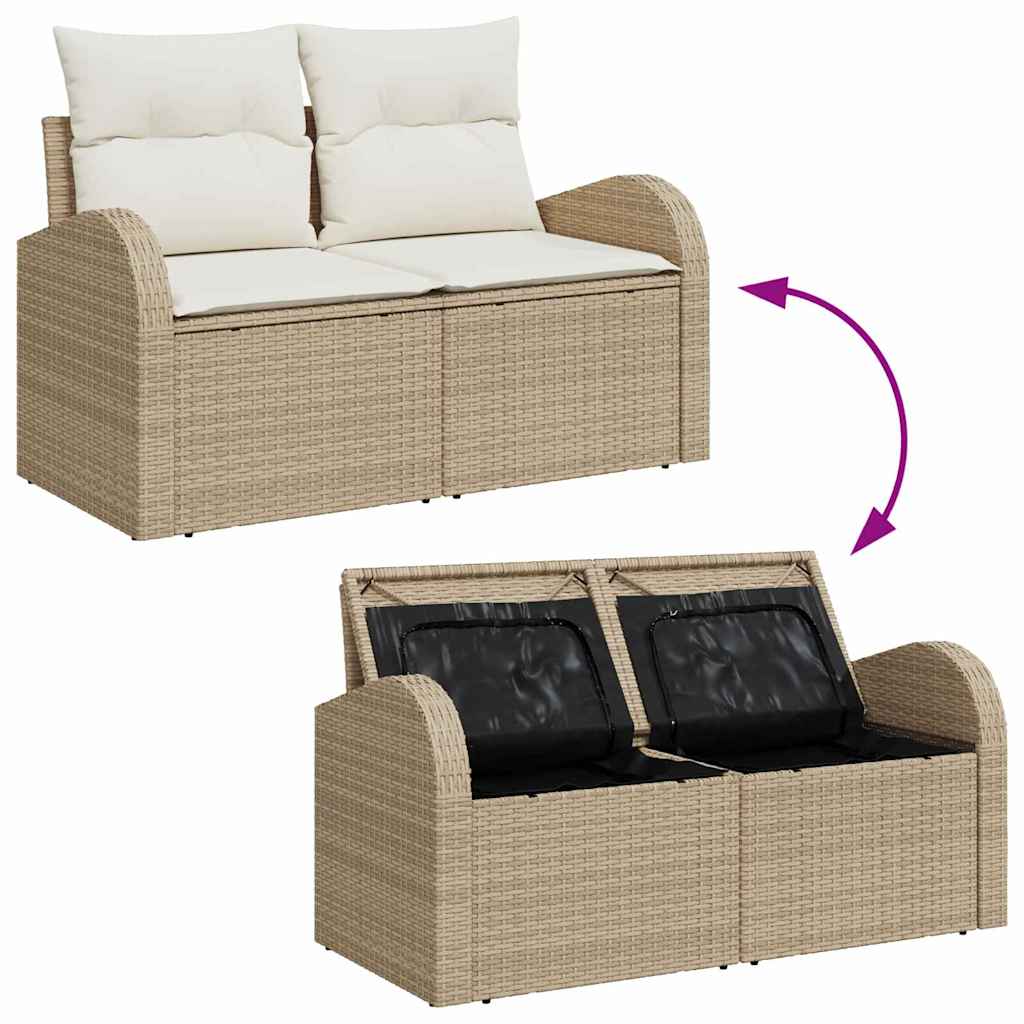 Kerti Kanapé Szett párnával tárolóval 8 pcs Bézs Poli rattan