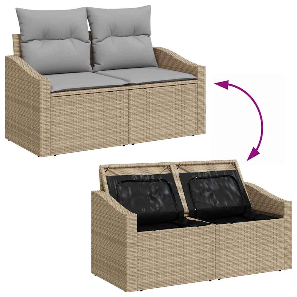 Kerti Kanapé Szett párnával tárolóval 7 pcs Bézs Poli rattan