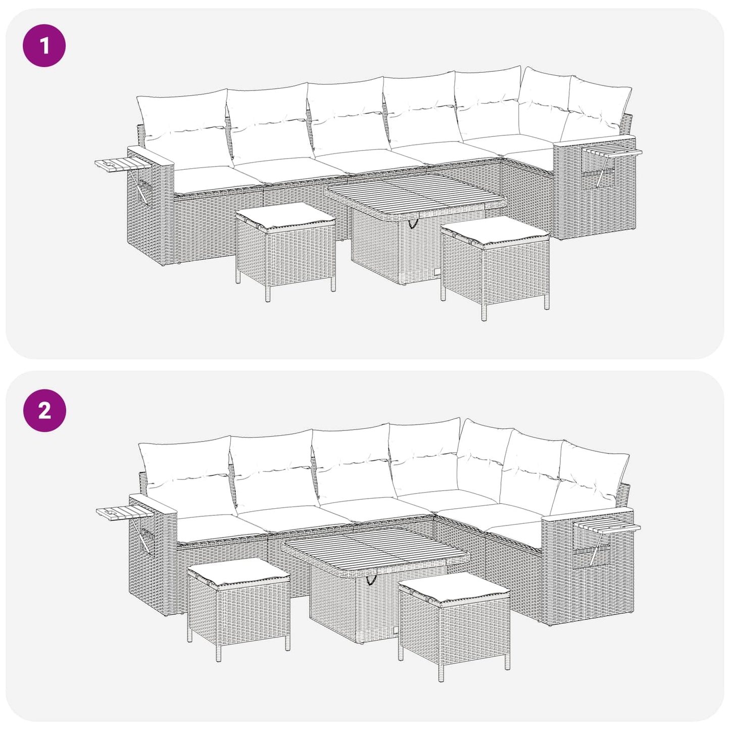 Kerti Kanapé Szett 9 pcs Bézs polirattan