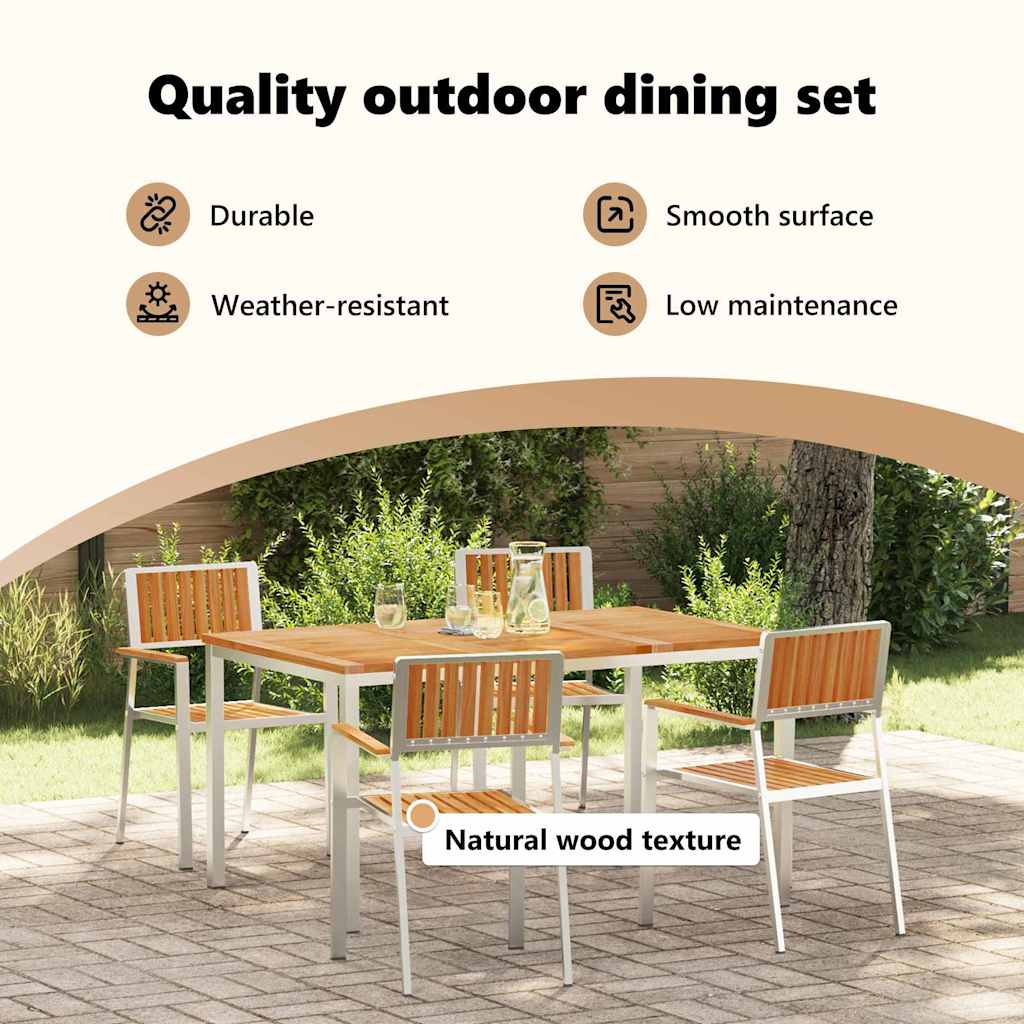 Kültéri étkező szett 5 pcs Tömör teakfa és rozsdamentes acél