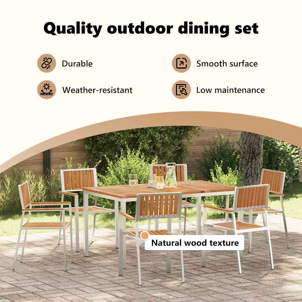 Kültéri étkező szett 7 pcs Tömör teakfa és rozsdamentes acél