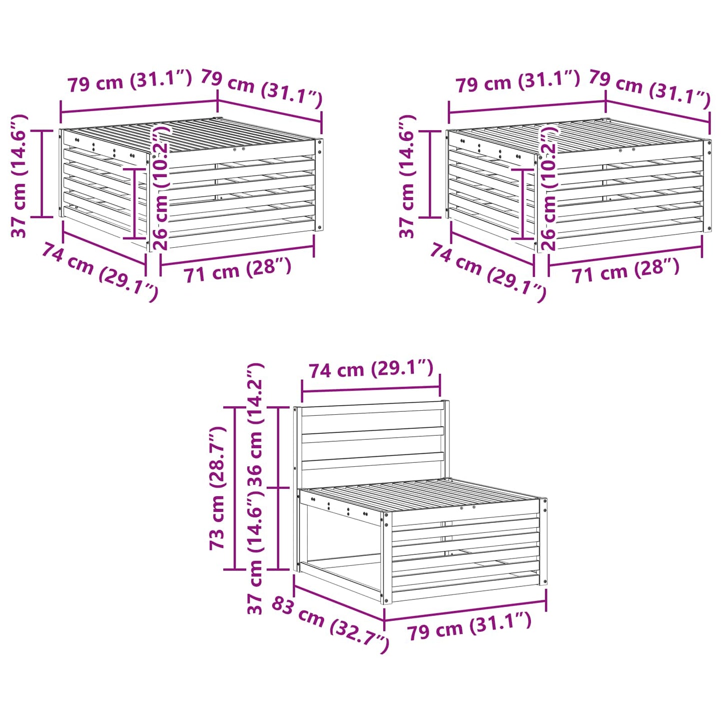 Kültéri kanapé szett 6 pcs Természetes Tömör Akácfa