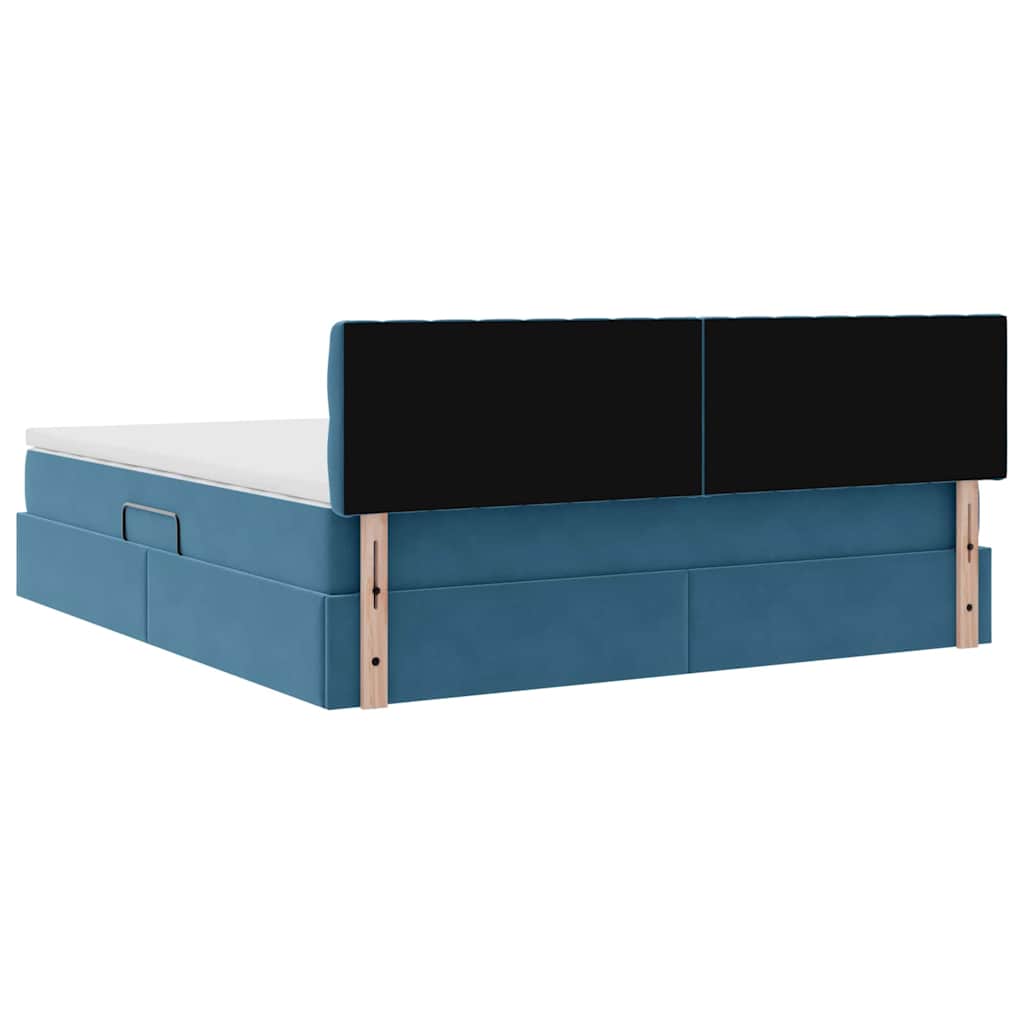 Tárolós Ágy matracmal tárolóval Sötét kék 160 x 200 cm Bársony
