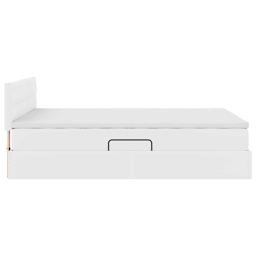 Ágy tárolóval és LED lámpával Tiszta Fehér 140 x 190 cm Műbőr