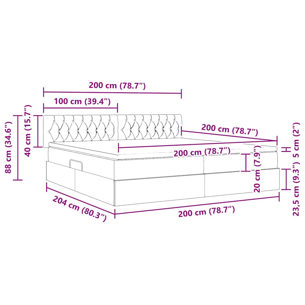 LED tárolós ágy matraccal Sötétszürke 200 x 200 cm Szövet