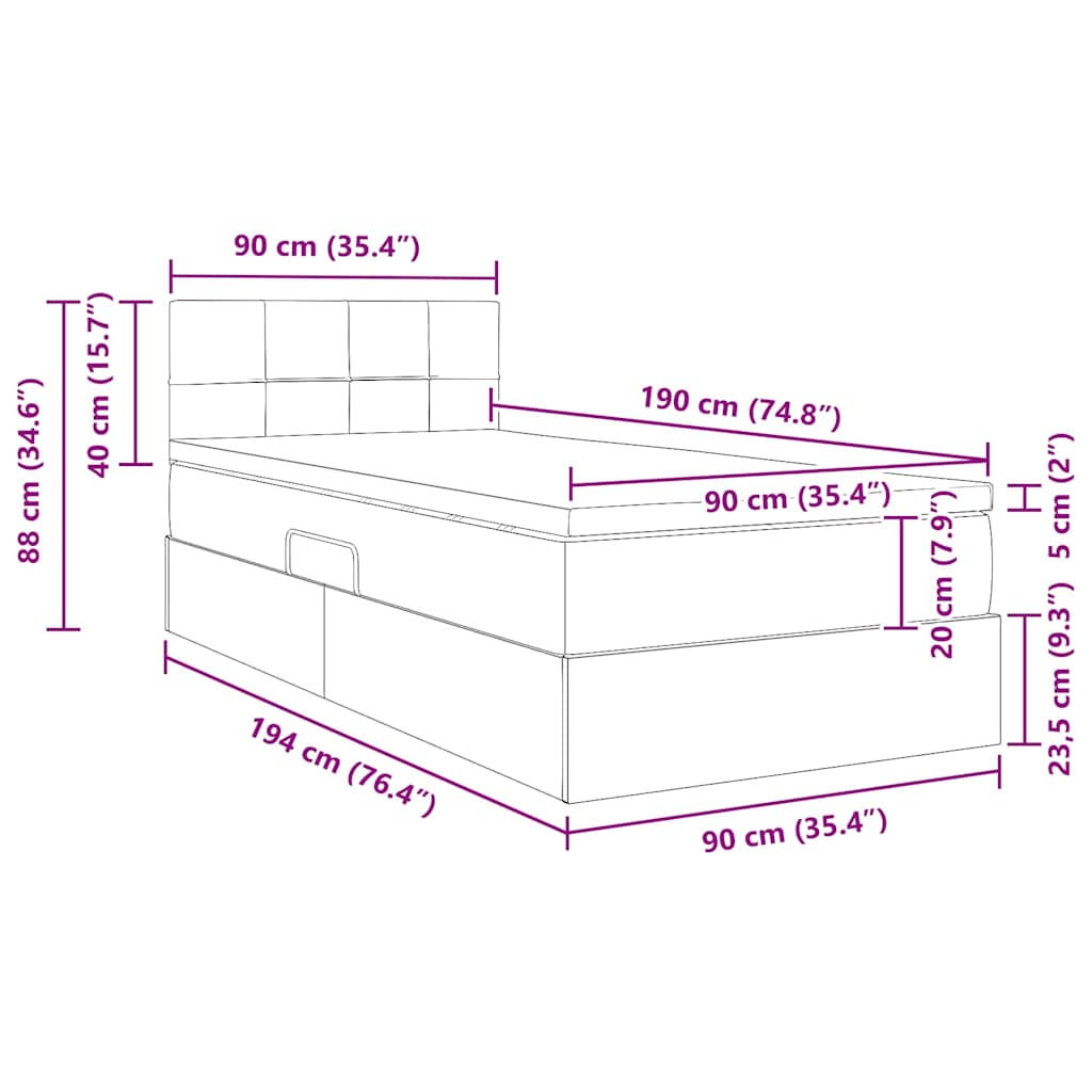 LED tárolós ágy matraccal Fekete 90 x 190 cm Bársony