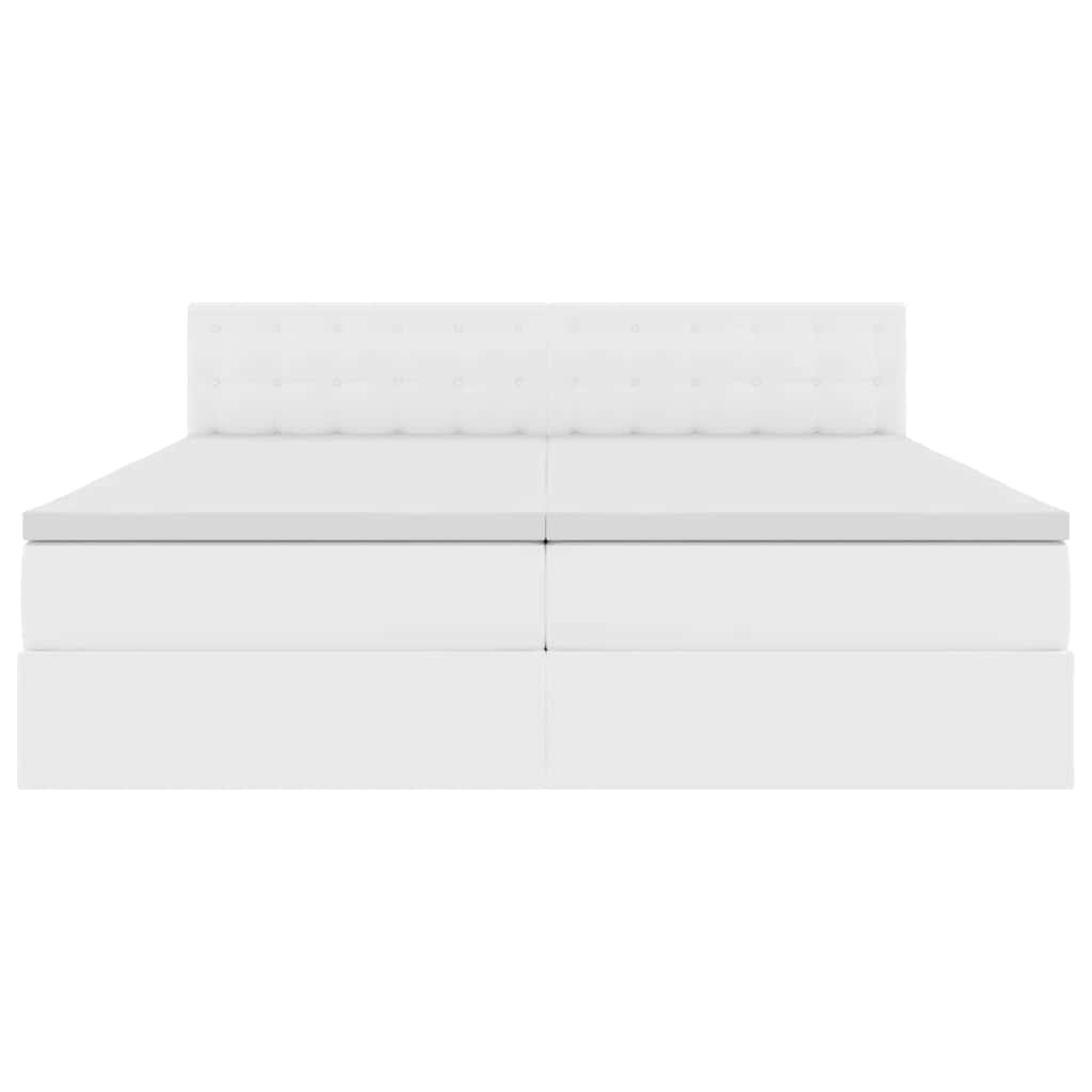 Ágy tárolóval és LED lámpával Tiszta Fehér 200 x 200 cm Műbőr