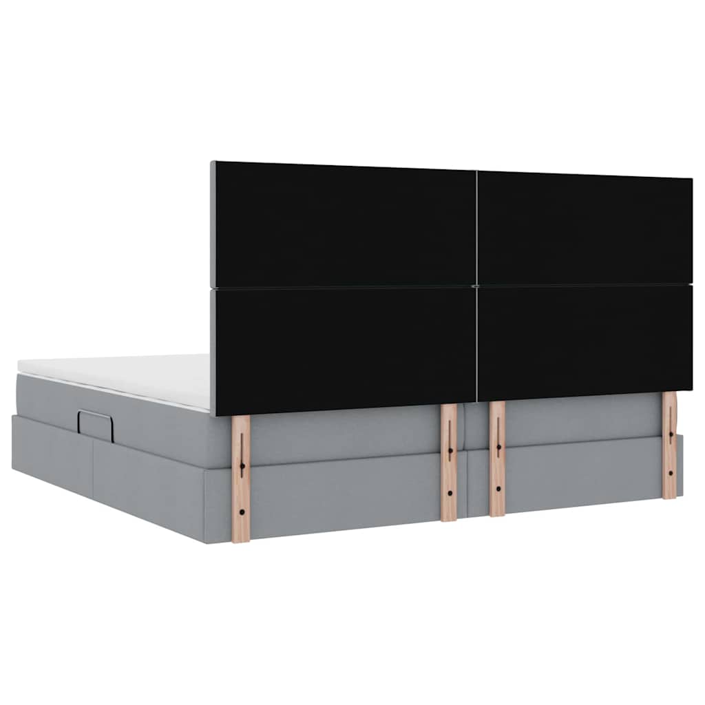 Ágy tárolóval és matraccal Világosszürke 200 x 200 cm szövet