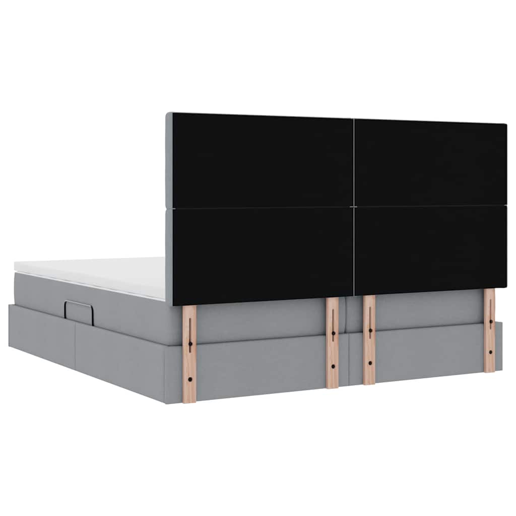 Tárolós Ágy fejtámlával Világosszürke 200 x 200 cm Szövet