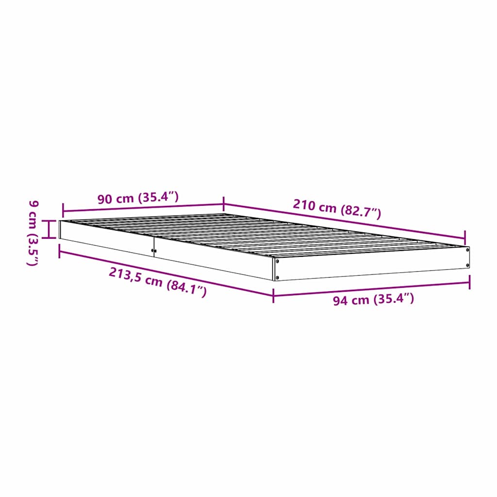 Földi ágykeret Fehér 90 x 210 cm Tömör fenyőfa