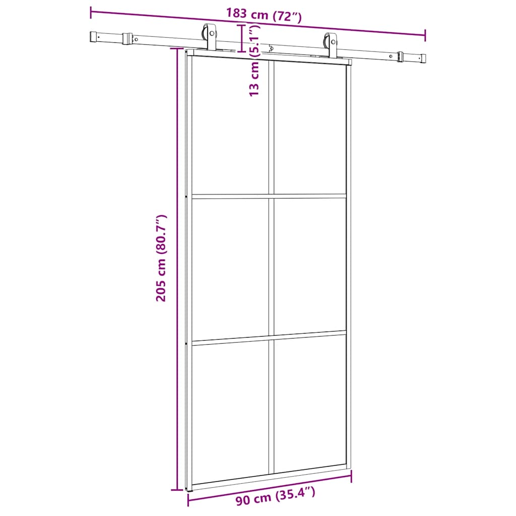 fekete ESG üveg tolóajtó fémszerelvény-szettel 90x205 cm