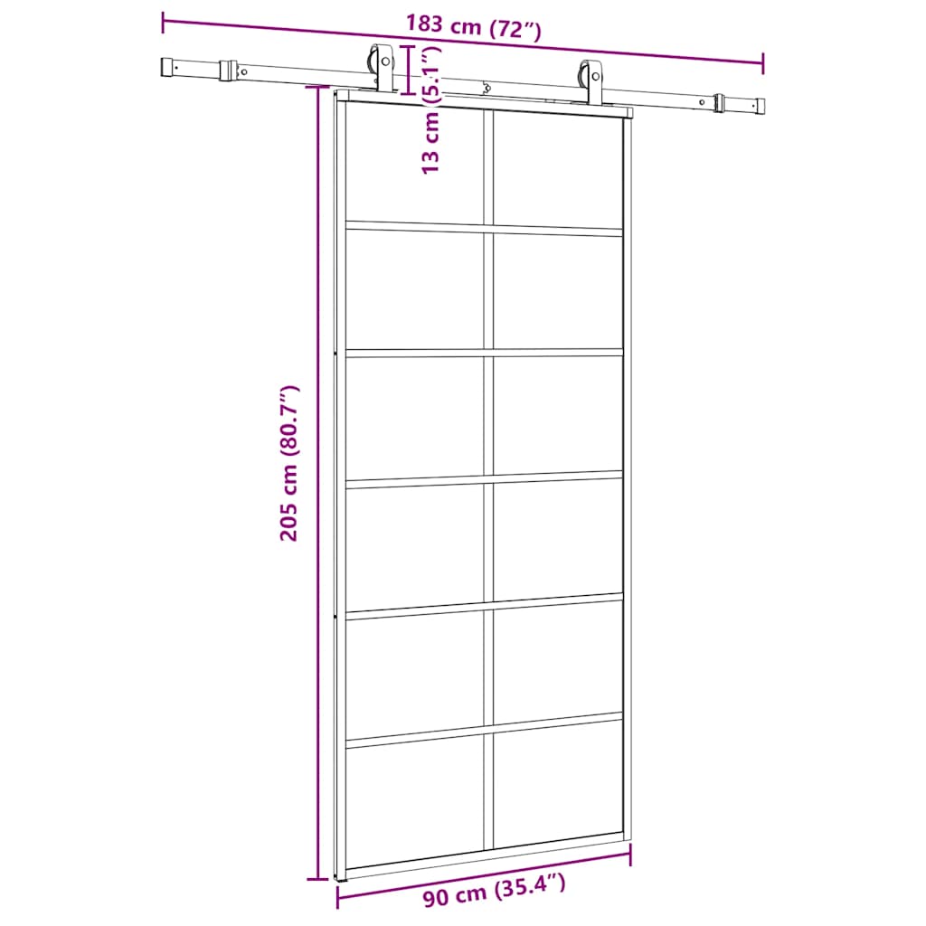 fekete ESG üveg tolóajtó fémszerelvény-szettel 90x205 cm