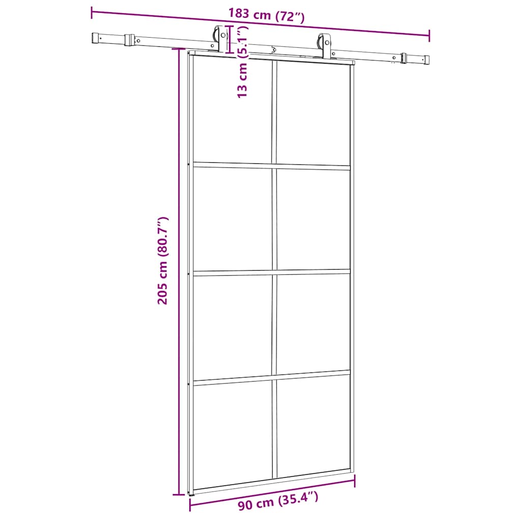 fekete ESG üveg tolóajtó fémszerelvény-szettel 90x205 cm