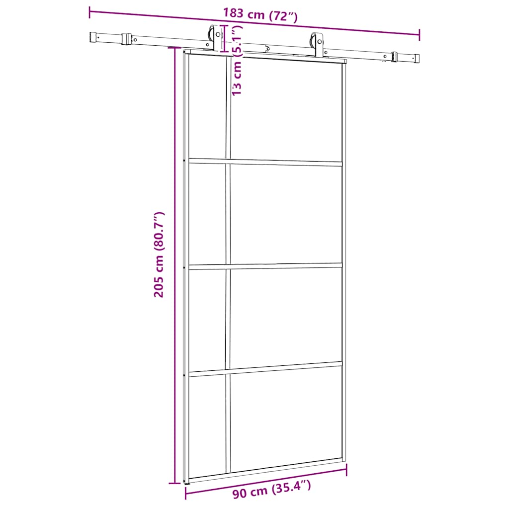 fekete ESG üveg tolóajtó fémszerelvény-szettel 90x205 cm