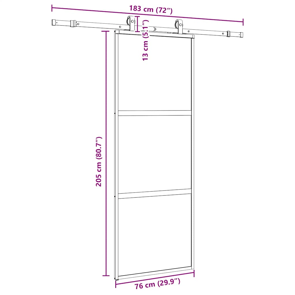 fekete edzett üveg tolóajtó fémszerelék szettel 76x205 cm
