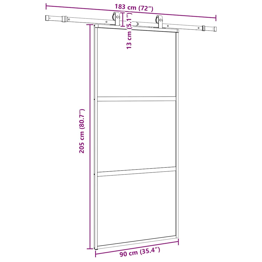 fekete edzett üveg tolóajtó fémszerelék szettel 90x205 cm