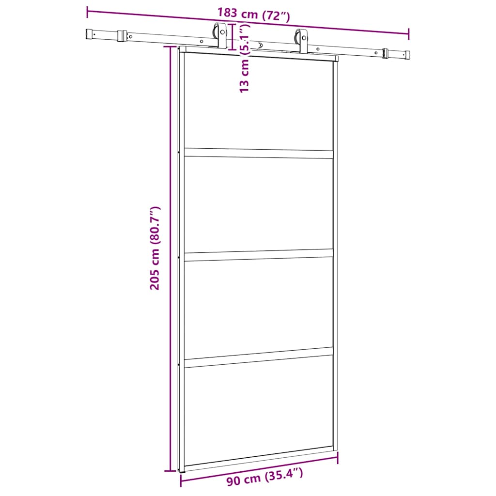 fekete edzett üveg tolóajtó fémszerelék szettel 90x205 cm