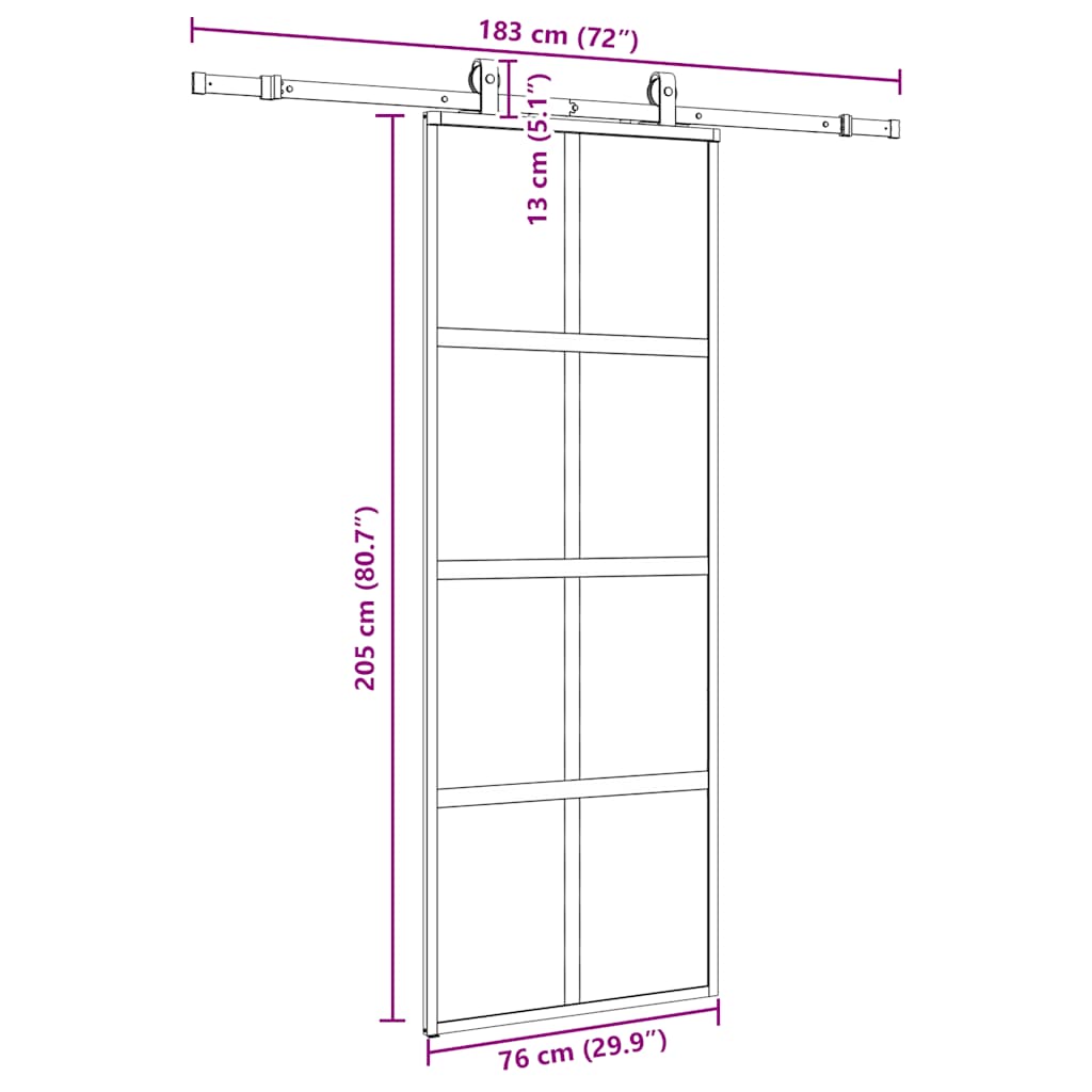 fekete edzett üveg tolóajtó fémszerelék szettel 76x205 cm