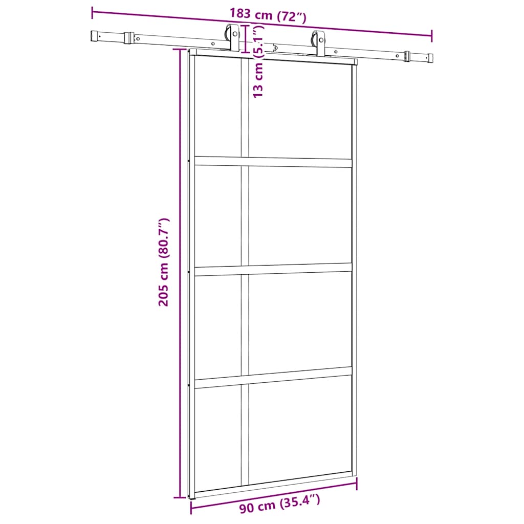fekete edzett üveg tolóajtó fémszerelék szettel 90x205 cm