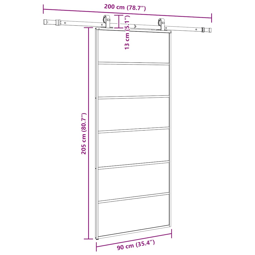fekete ESG üveg tolóajtó fémszerelvény-szettel 90x205 cm