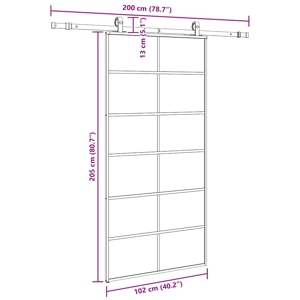 fekete ESG üveg tolóajtó fémszerelvény-szettel 102x205 cm