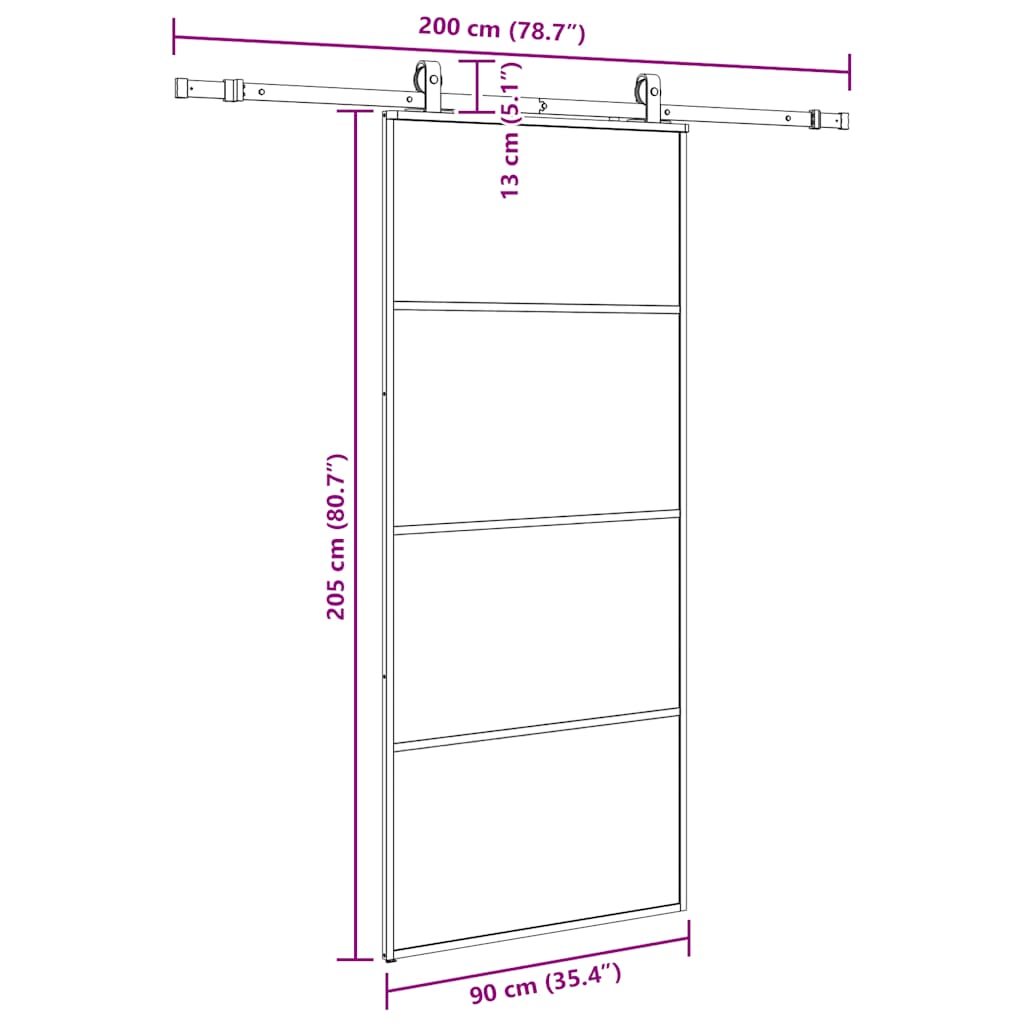 fekete ESG üveg tolóajtó fémszerelvény-szettel 90x205 cm