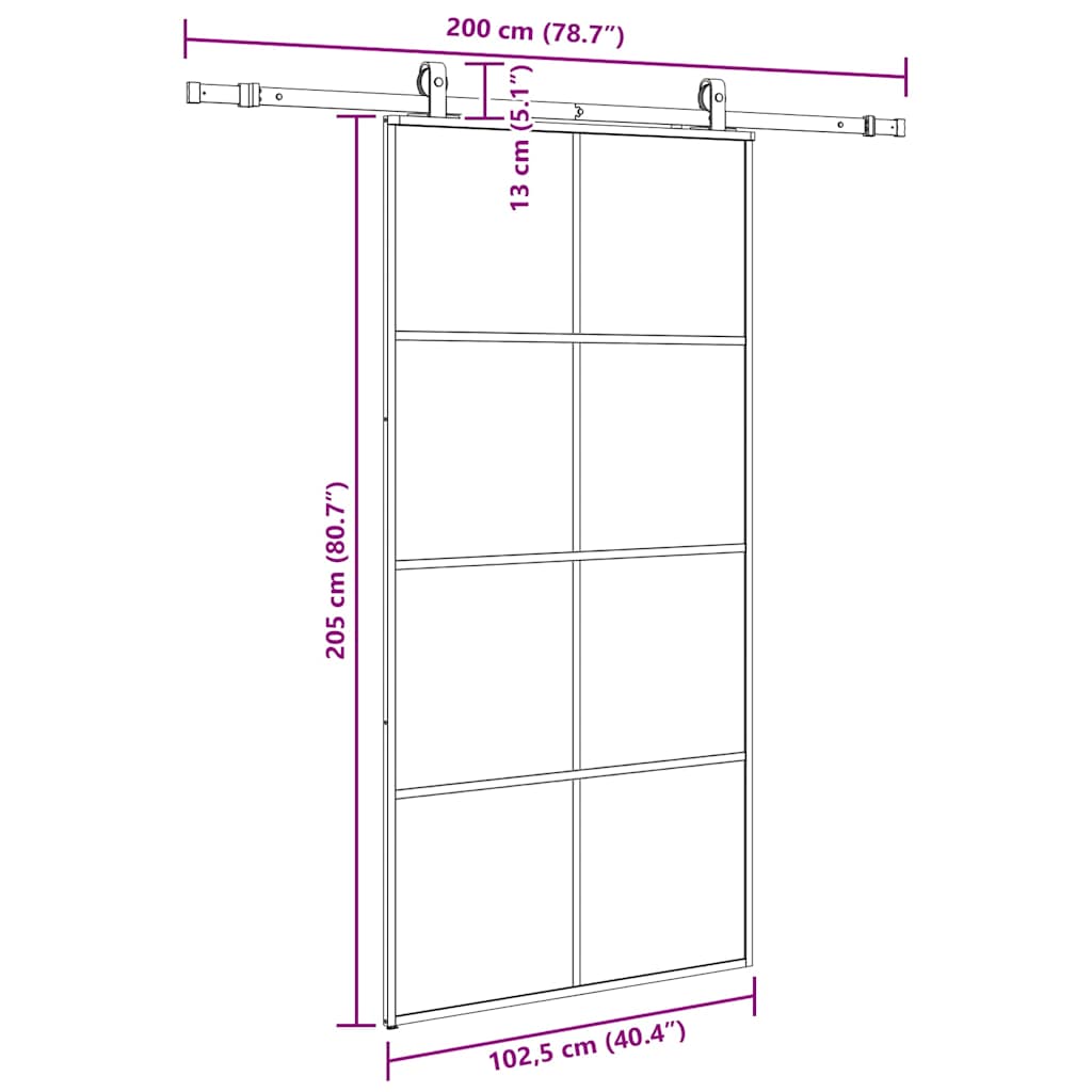 fekete ESG üveg tolóajtó fémszerelvény-szettel 102,5x205 cm