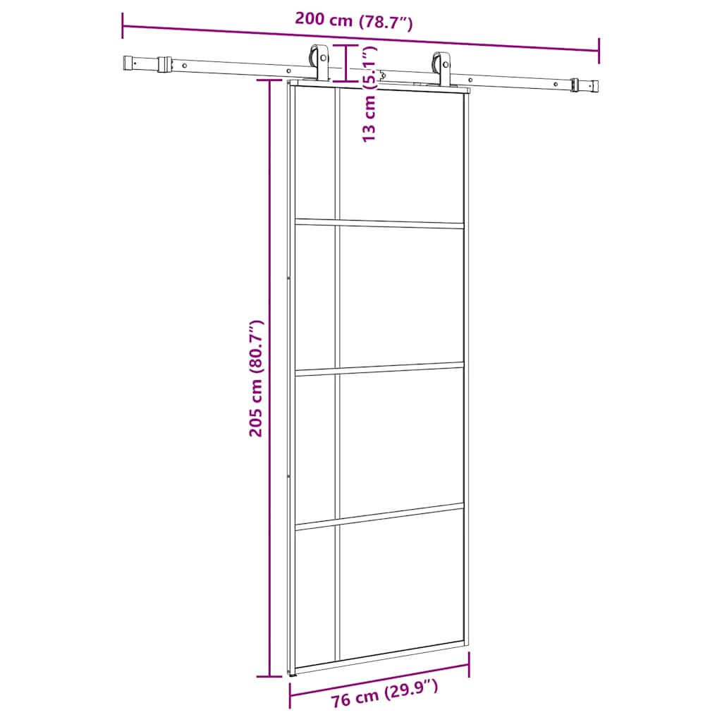 fekete ESG üveg tolóajtó fémszerelvény-szettel 76x205 cm
