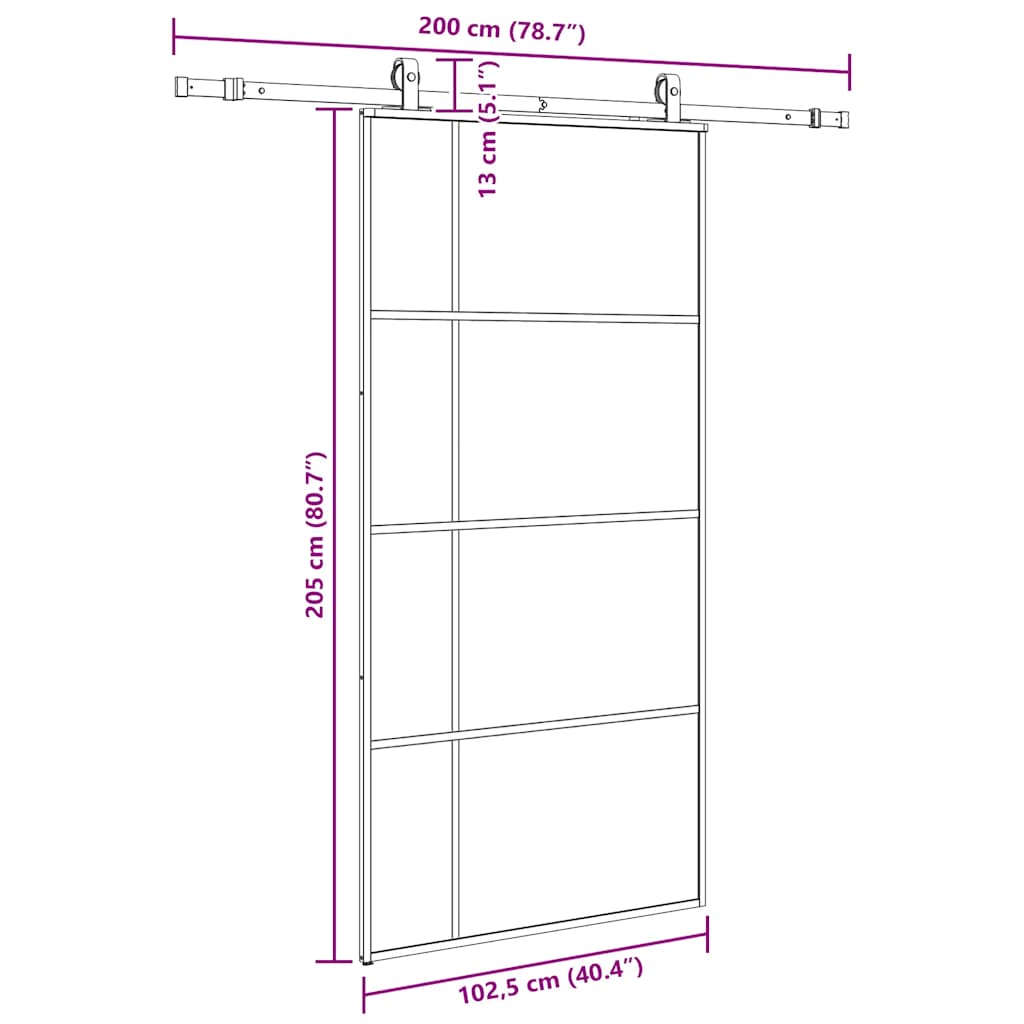 fekete ESG üveg tolóajtó fémszerelvény-szettel 102,5x205 cm