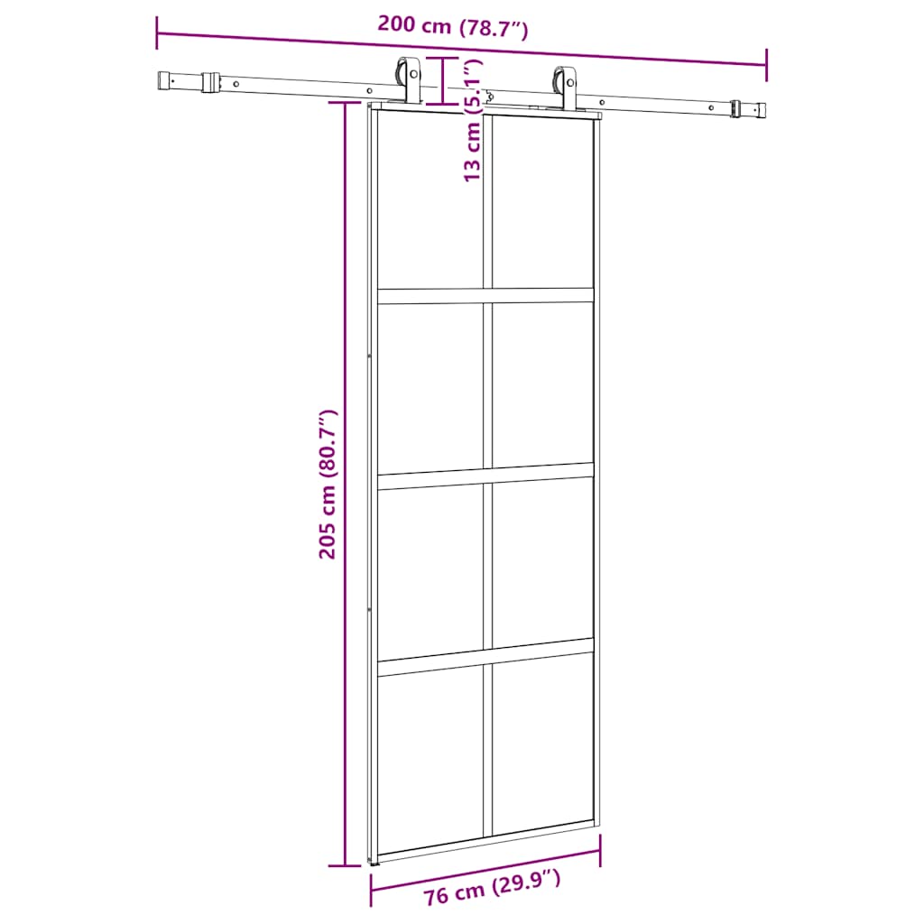 fekete edzett üveg tolóajtó fémszerelék szettel 76x205 cm