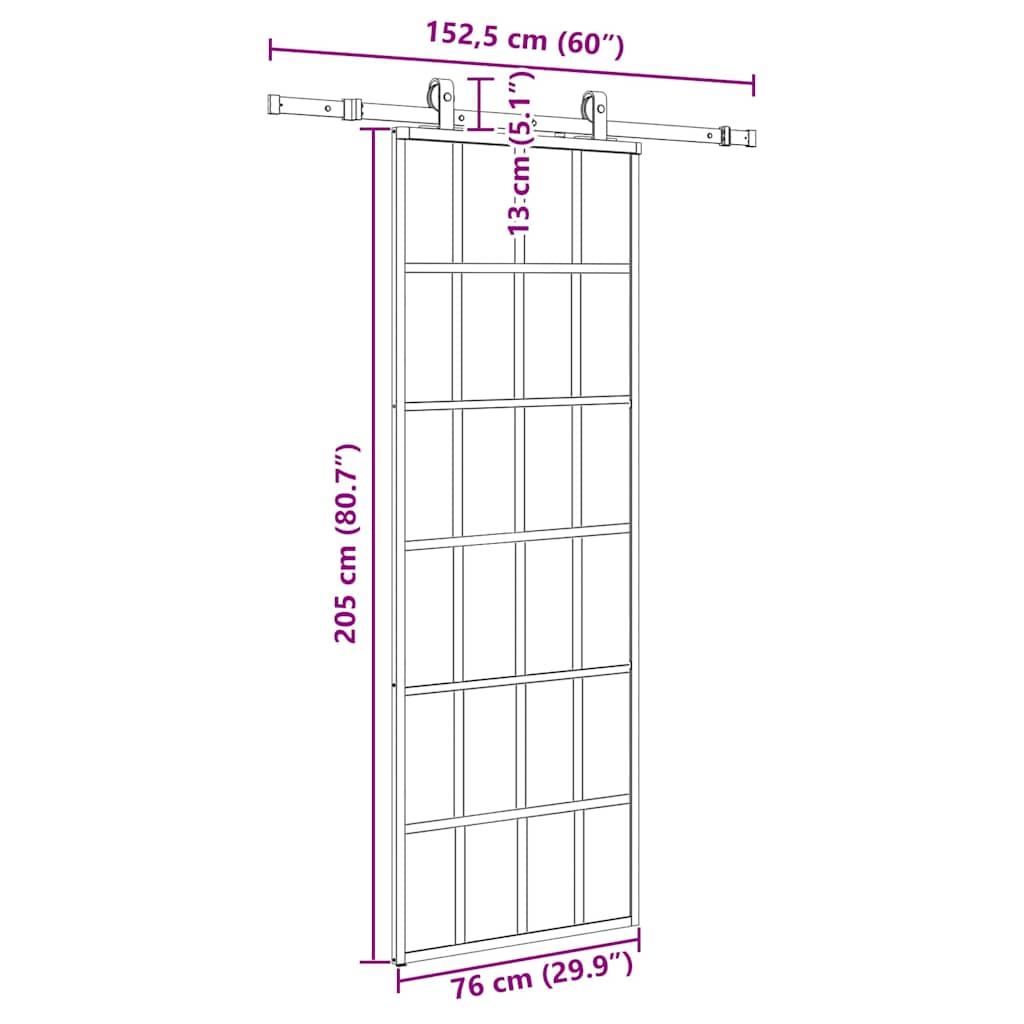 fekete ESG üveg tolóajtó fémszerelvény-szettel 76x205 cm