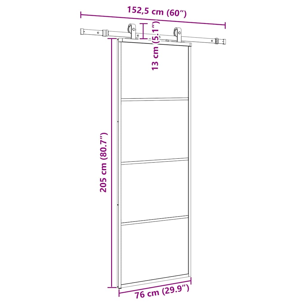 fekete ESG üveg tolóajtó fémszerelvény-szettel 76x205 cm