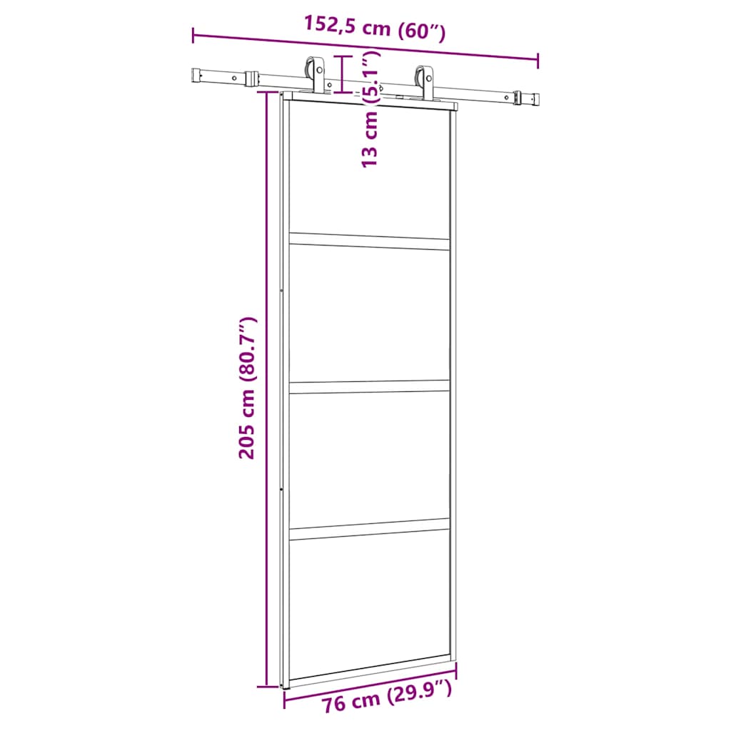 fekete edzett üveg tolóajtó fémszerelék szettel 76x205 cm
