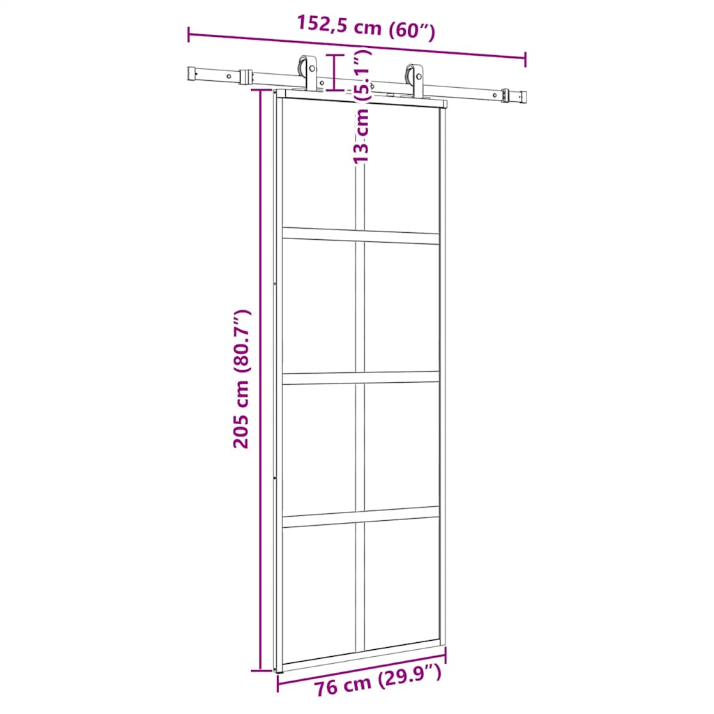 fekete edzett üveg tolóajtó fémszerelék szettel 76x205 cm