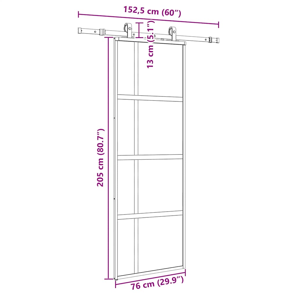 fekete edzett üveg tolóajtó fémszerelék szettel 76x205 cm