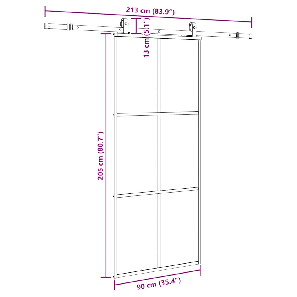 fekete ESG üveg tolóajtó fémszerelvény-szettel 90x205 cm