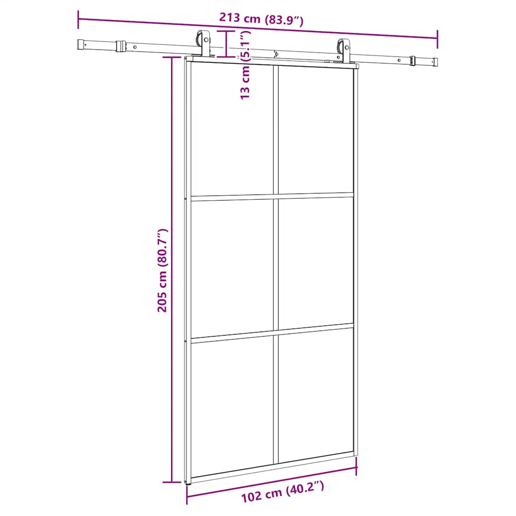 fekete ESG üveg tolóajtó fémszerelvény-szettel 102x205 cm