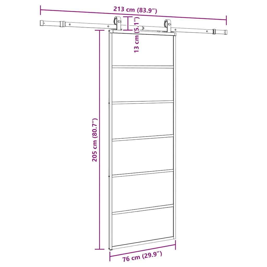 fekete ESG üveg tolóajtó fémszerelvény-szettel 76x205 cm