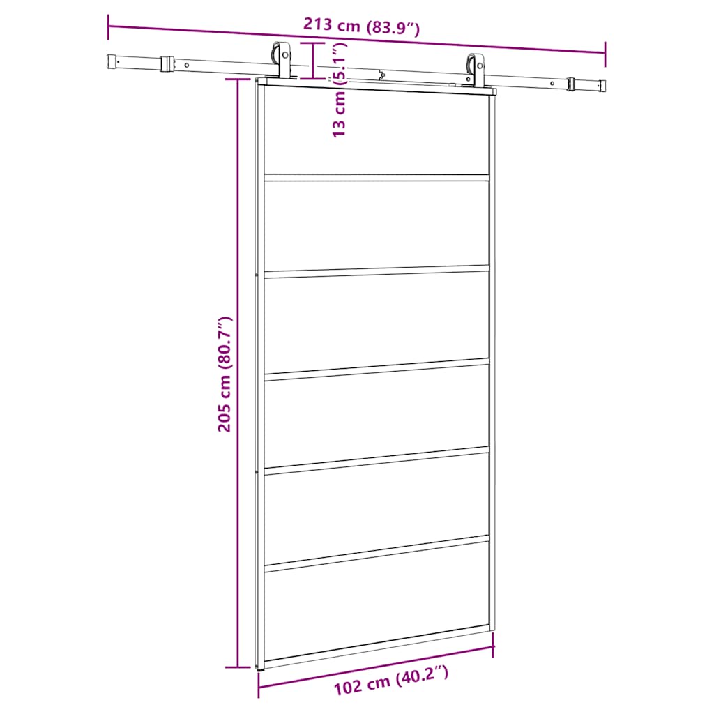 fekete ESG üveg tolóajtó fémszerelvény-szettel 102x205 cm