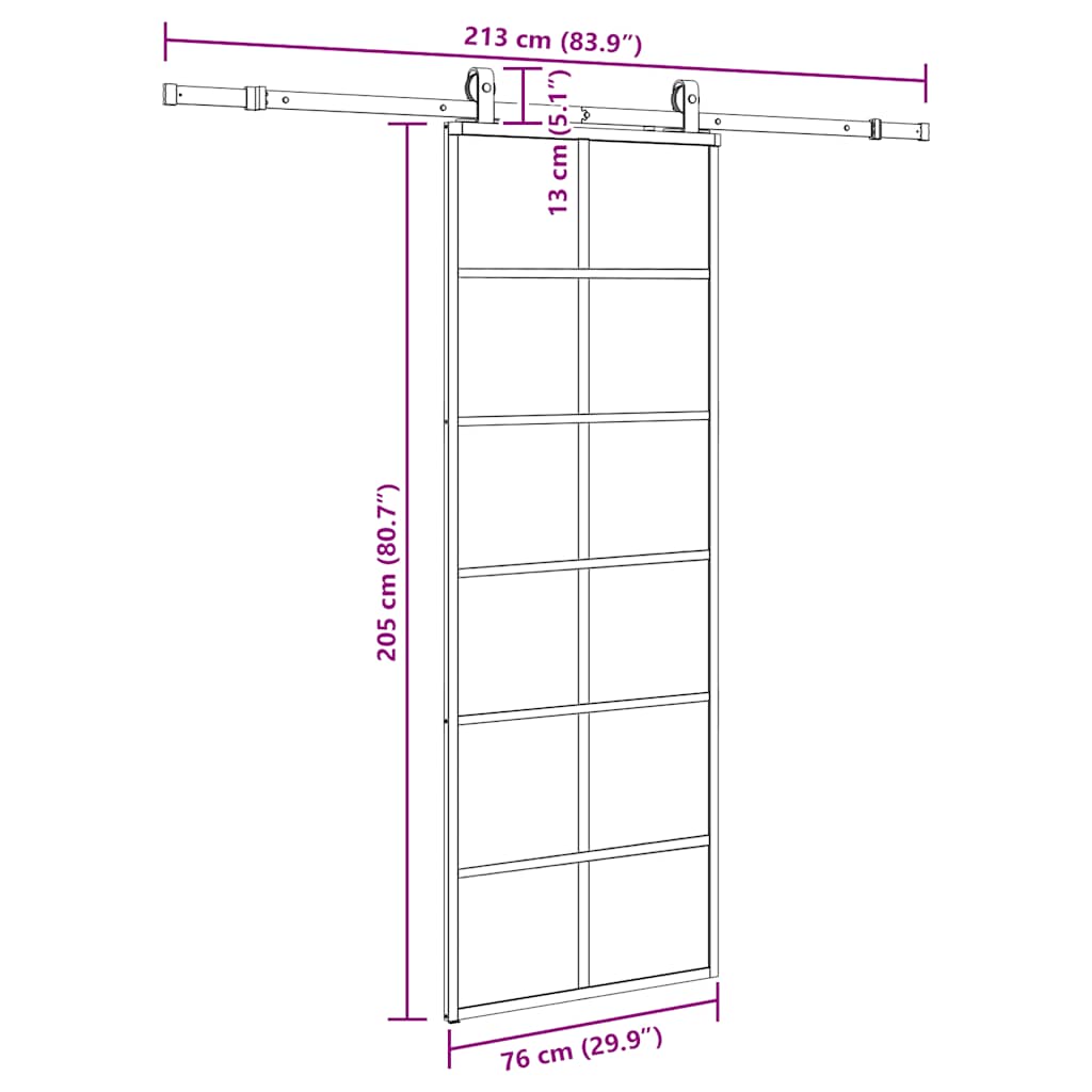 fekete ESG üveg tolóajtó fémszerelvény-szettel 76x205 cm
