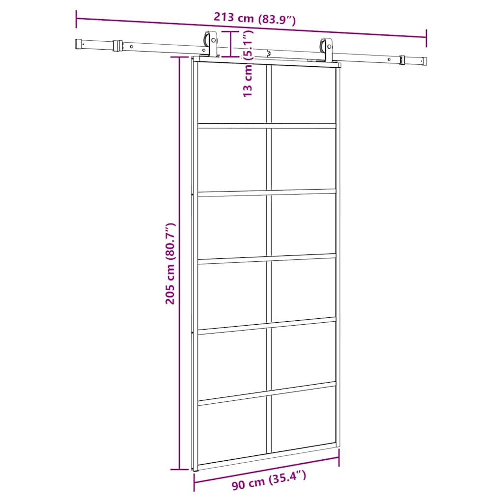 fekete ESG üveg tolóajtó fémszerelvény-szettel 90x205 cm