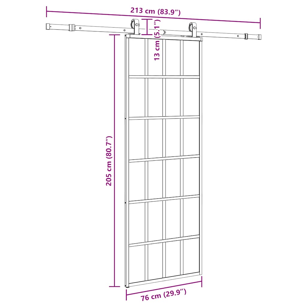 fekete ESG üveg tolóajtó fémszerelvény-szettel 76x205 cm
